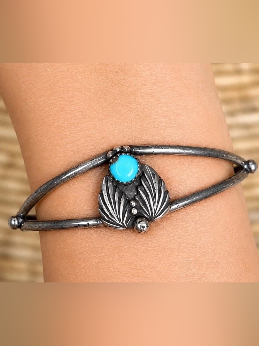 Vintage Navajo Turquoise Sterling Silver Cuff Bracelet Native Southwest Western